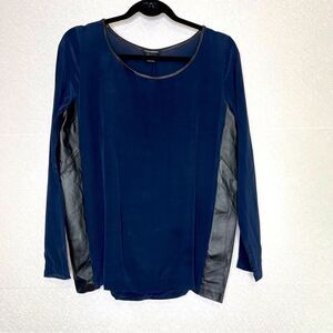 Club Monoco Silk Lamb Leather Navy Blue Black Blouse M